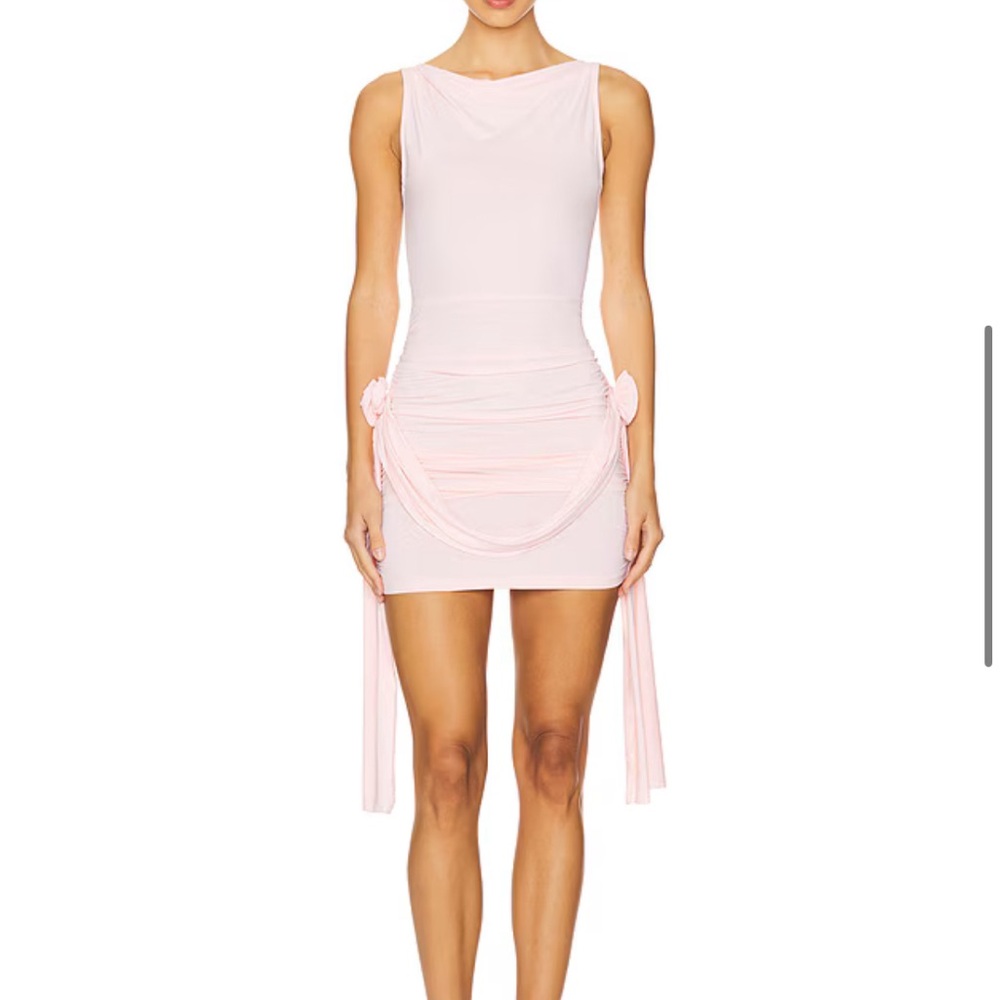 Lioness Light Blush Ruched Cowl Mini Dress with Side Tie Details
